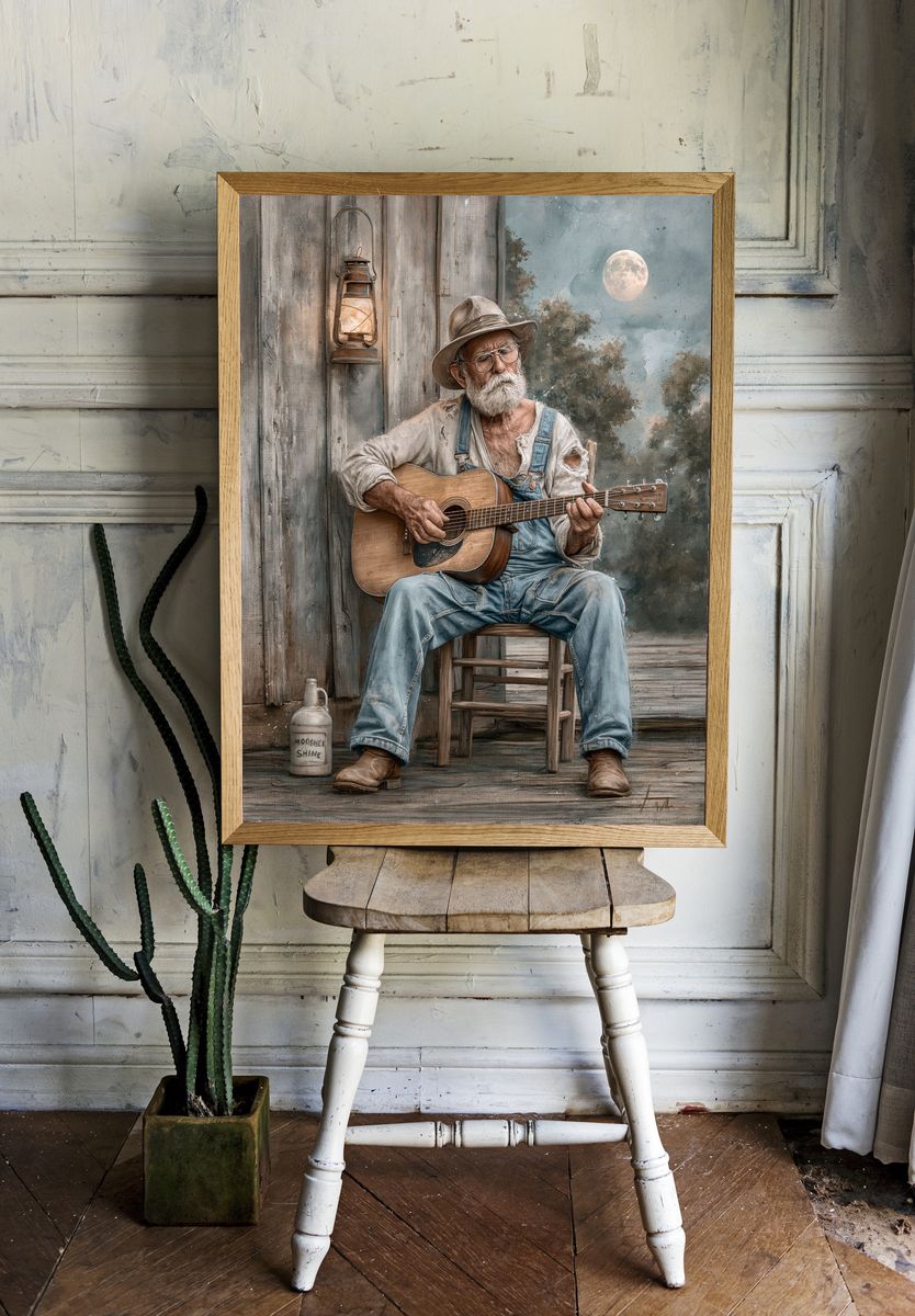 Old Cowboy Guitarist — Fine-Art Print. room preview