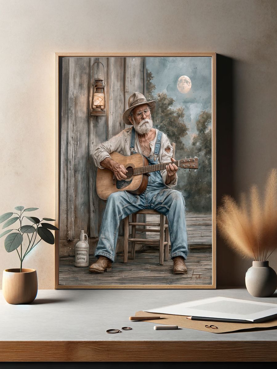 Old Cowboy Guitarist — Fine-Art Print. — room view 2