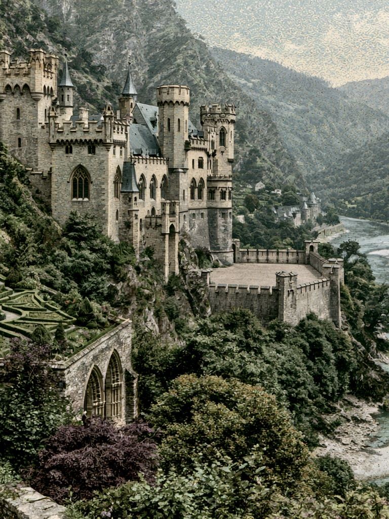 Riverside Castle Landscape Print. poster — fine-art art