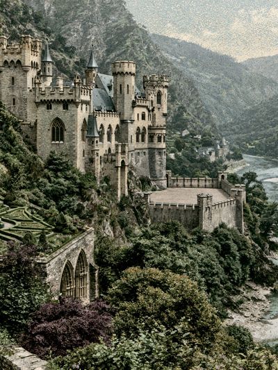 Riverside Castle Landscape Print. poster