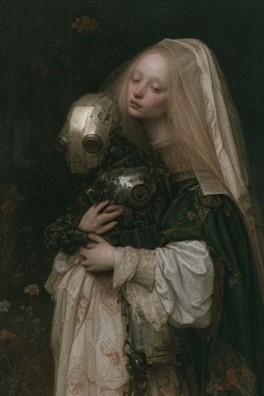 Gothic Robot Embrace Print. poster detail