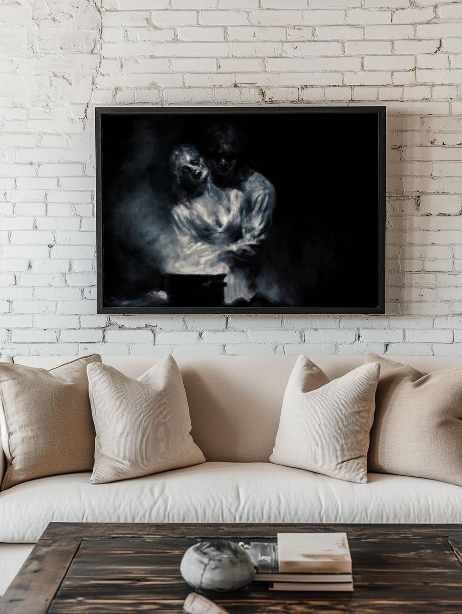 Ghostly Couple Surrealism Print. — room view 1