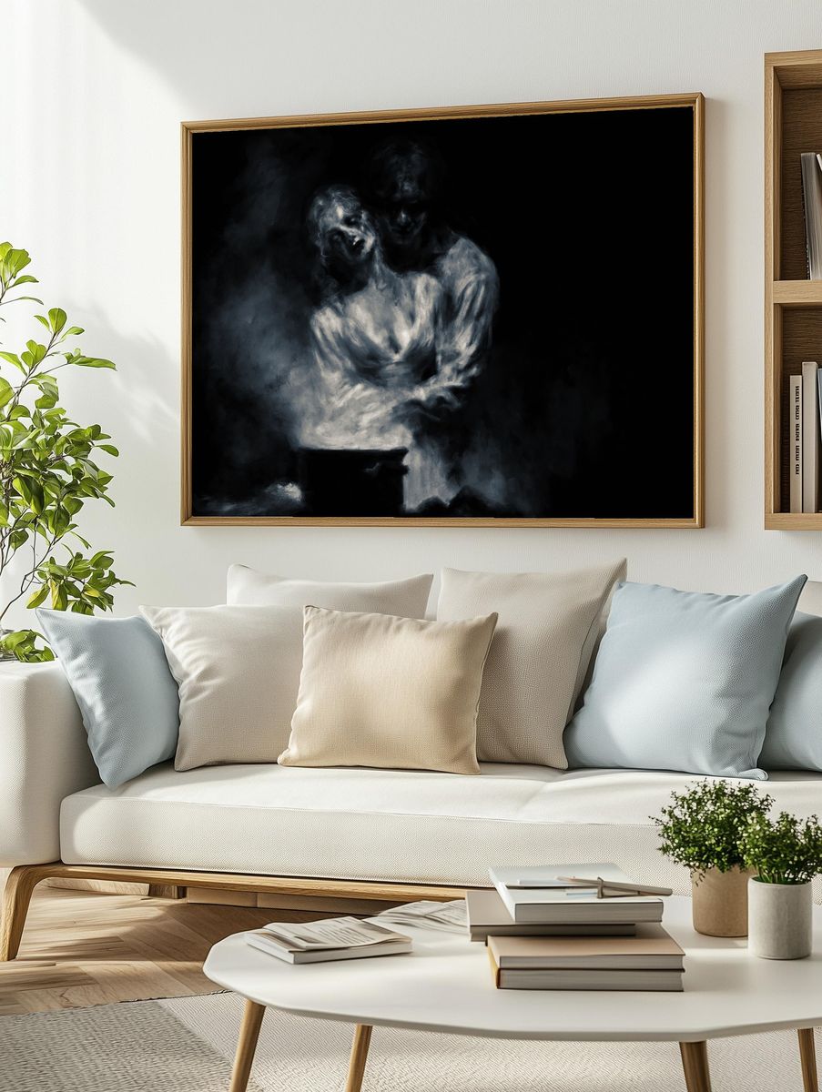 Ghostly Couple Surrealism Print. — room view 2