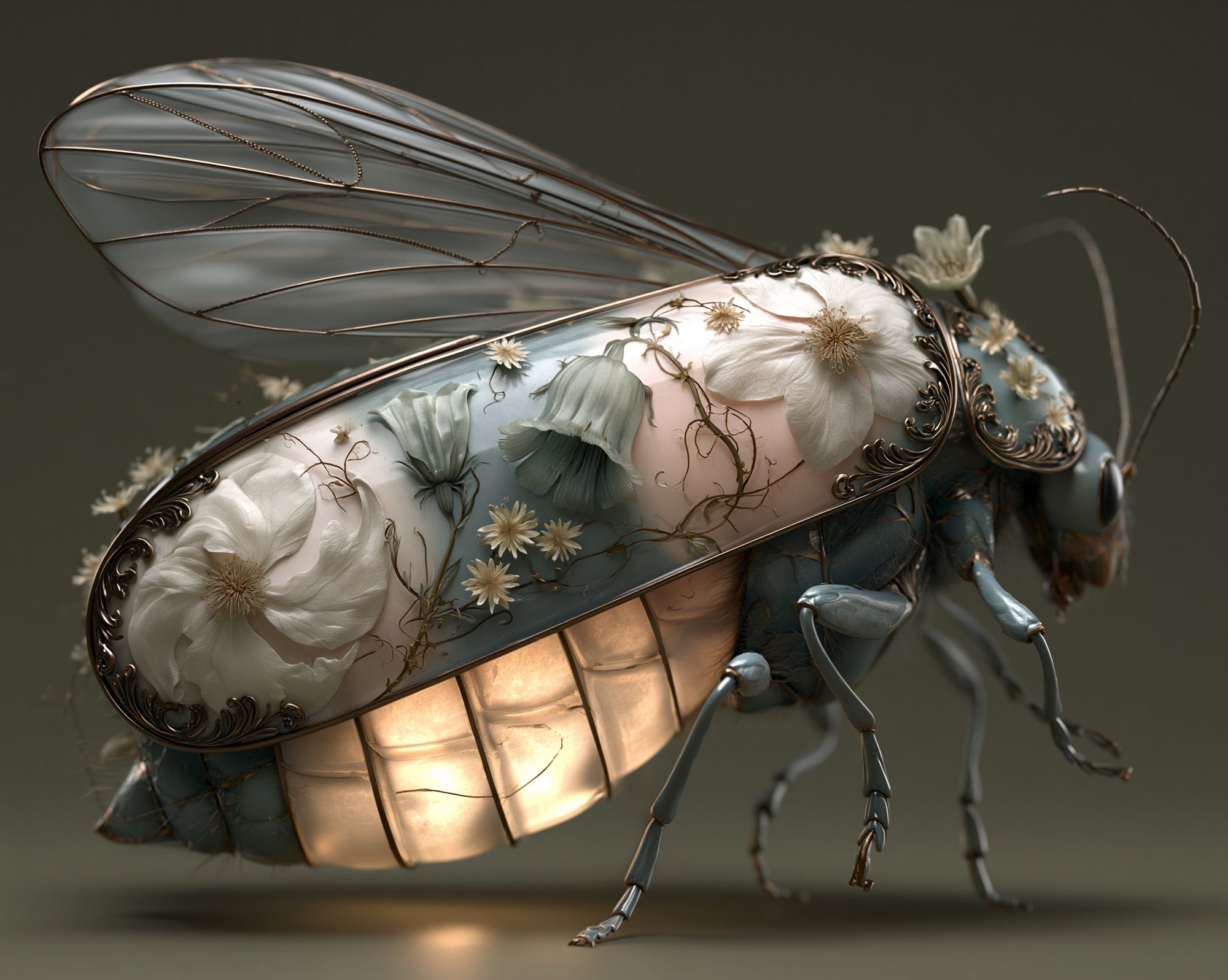 Floral Beetle Surrealism Print. poster — fine-art art
