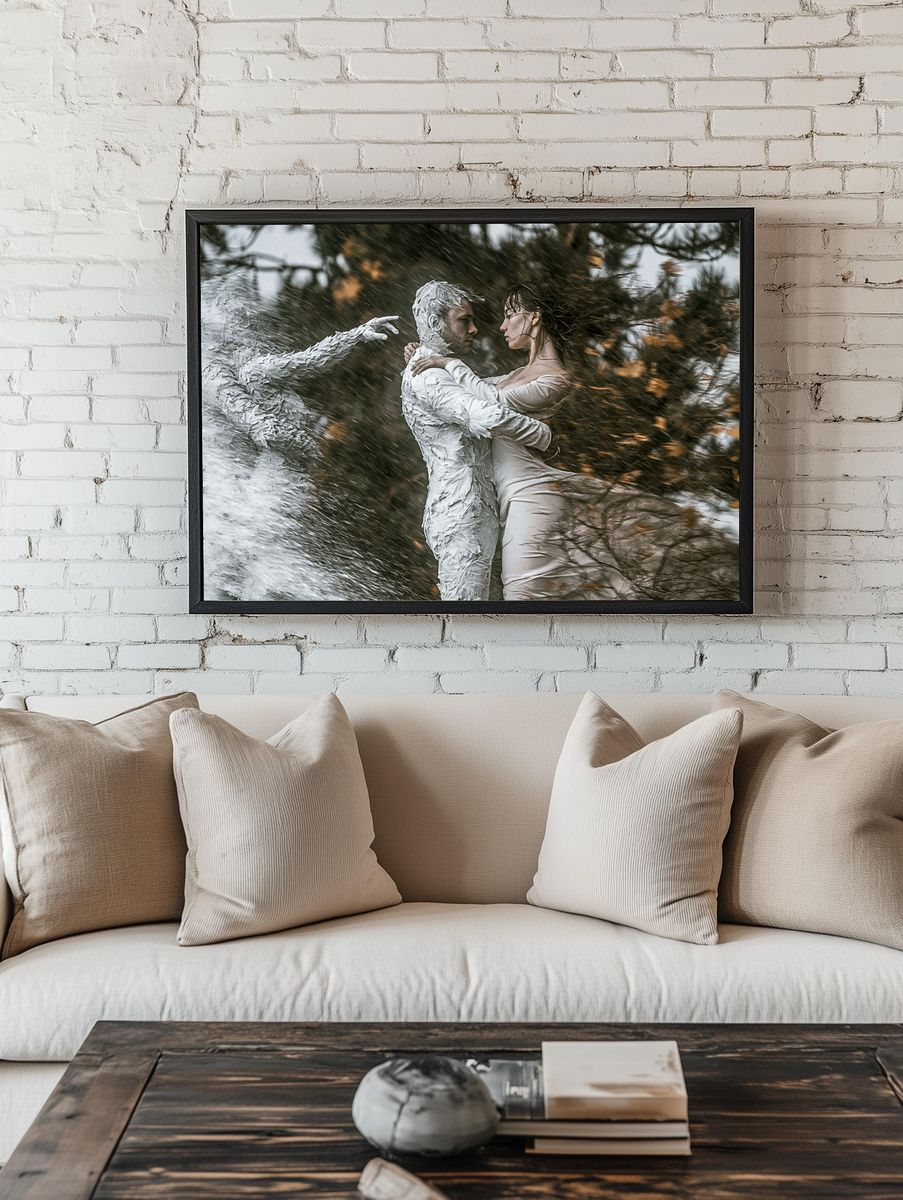 Textured Lovers Surrealism Print. — room view 1