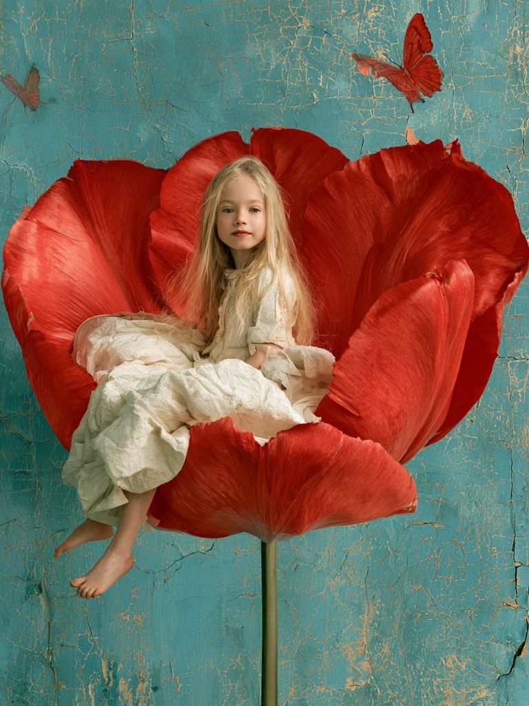 Girl in Red Poppy Fine-Art Print. poster — fine-art art