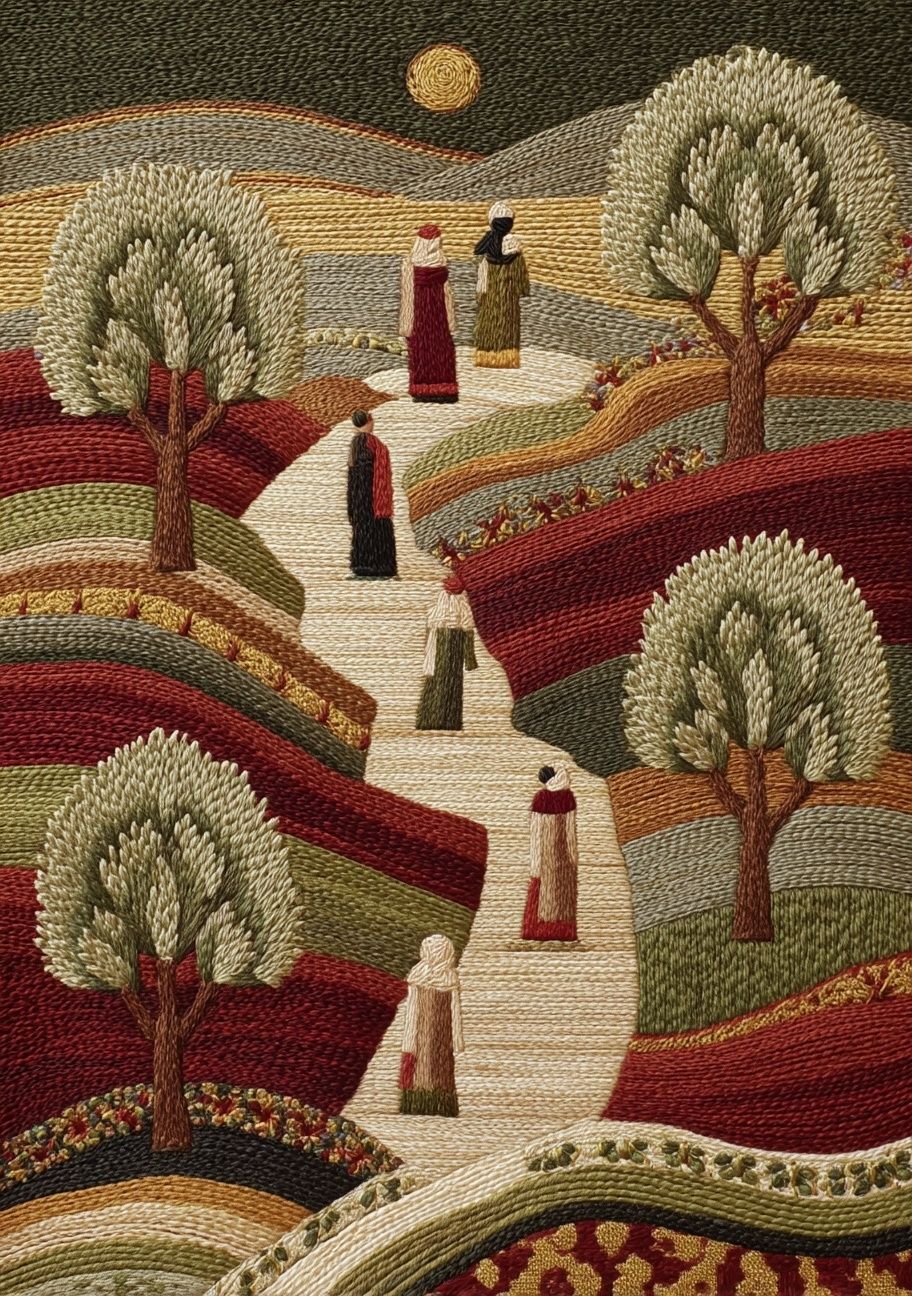 Embroidered Landscape Figures Print. poster — fine-art art