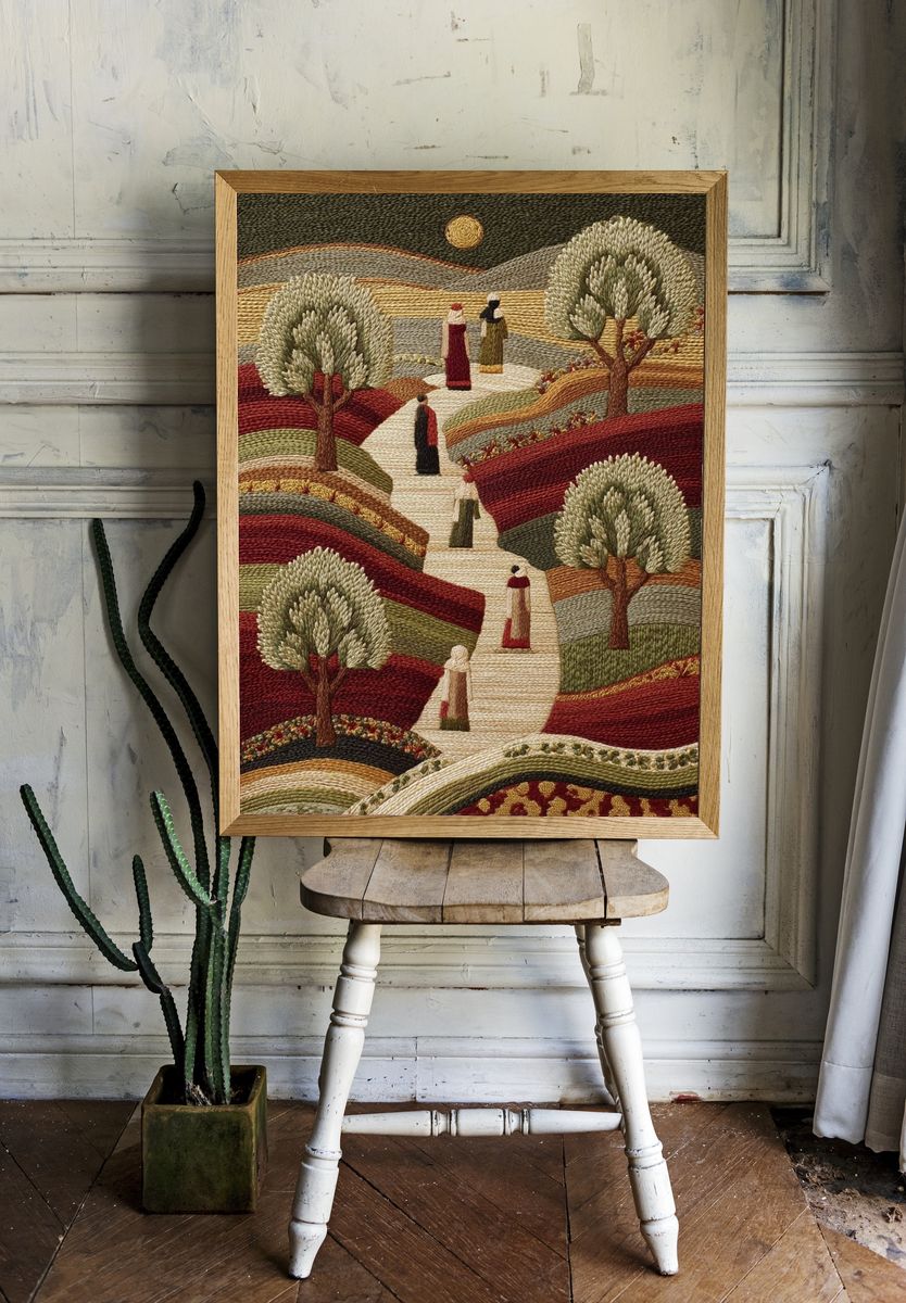 Embroidered Landscape Figures Print room preview