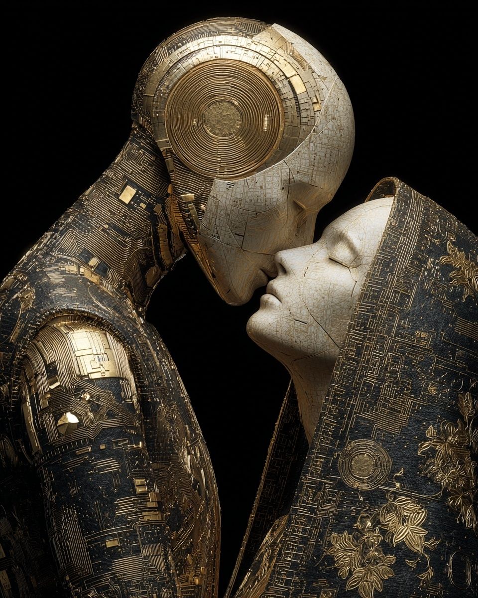 Golden Cyber Lovers Fine-Art Poster. poster detail