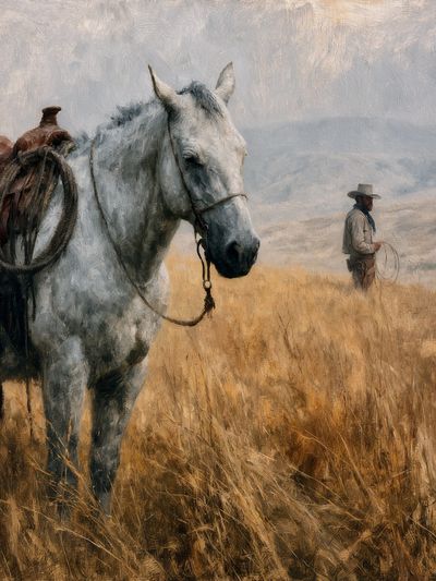 Cowboy Horse in Field — Fine-Art Print. poster print
