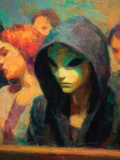 Masked Figures Surrealism Print.