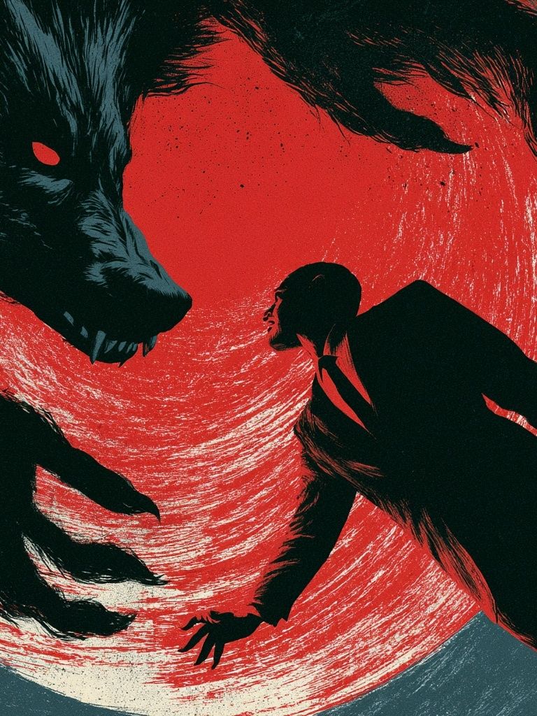 Wolf Attack Surrealism Print. poster — fine-art art