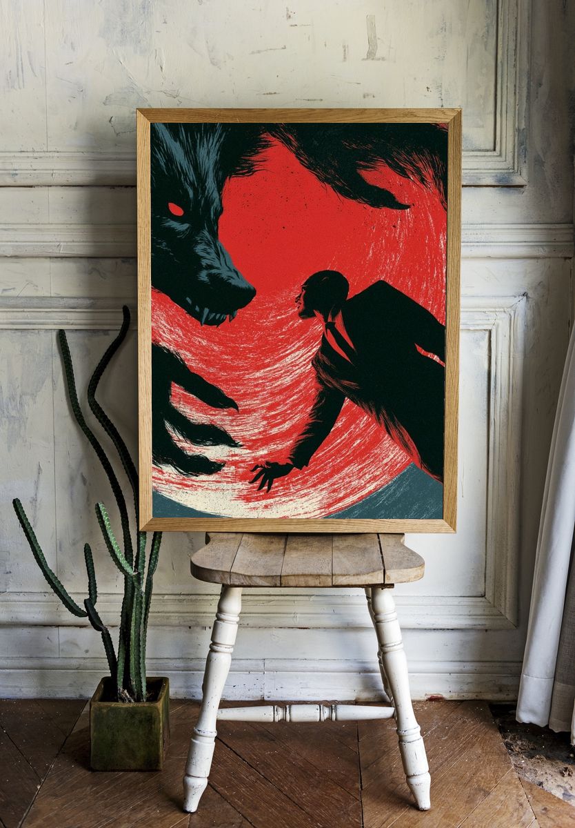 Wolf Attack Surrealism Print. — room view 1