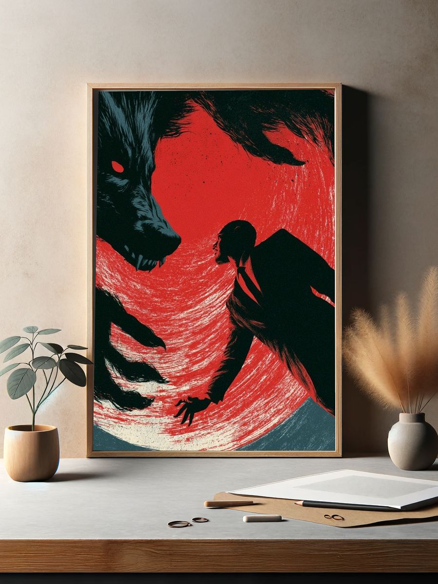 Wolf Attack Surrealism Print. — room view 2