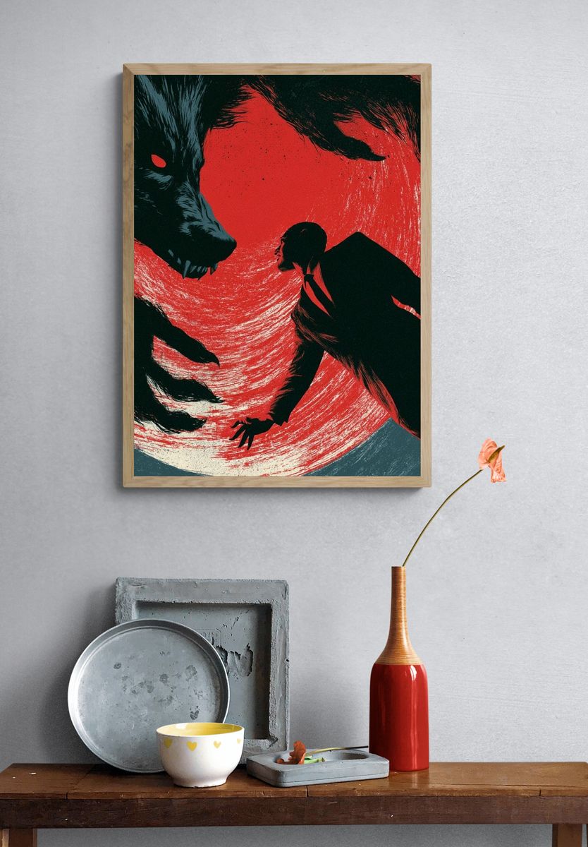 Wolf Attack Surrealism Print. — room view 3