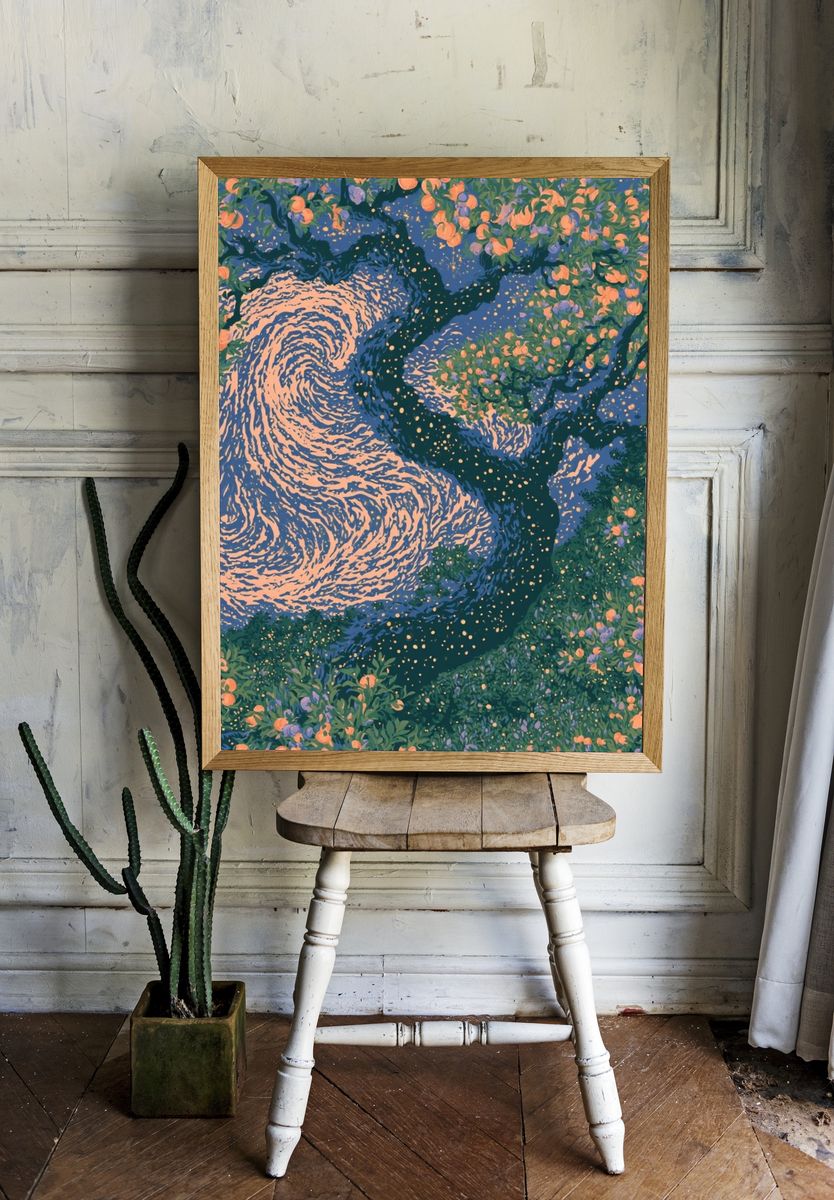 Blossoming River Abstract Print. — room view 1