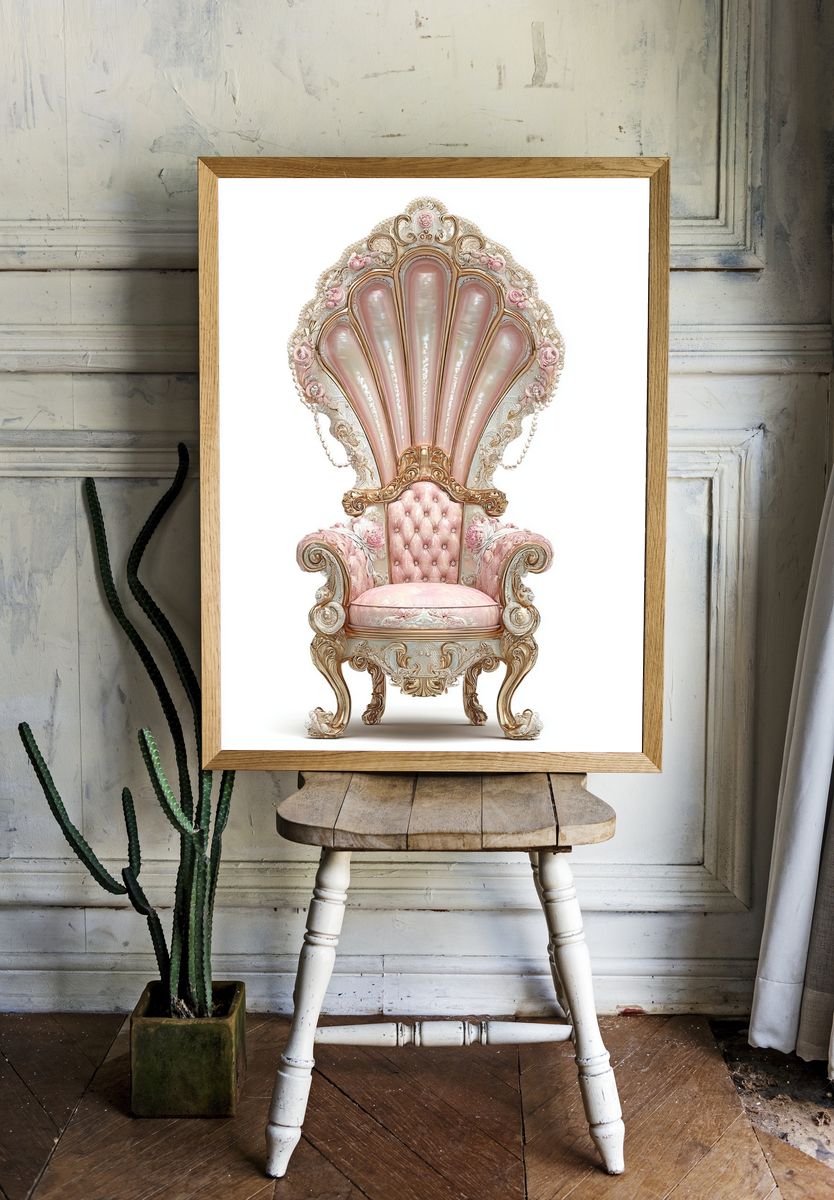 Pink Rococo Shell Throne Print. — room view 1