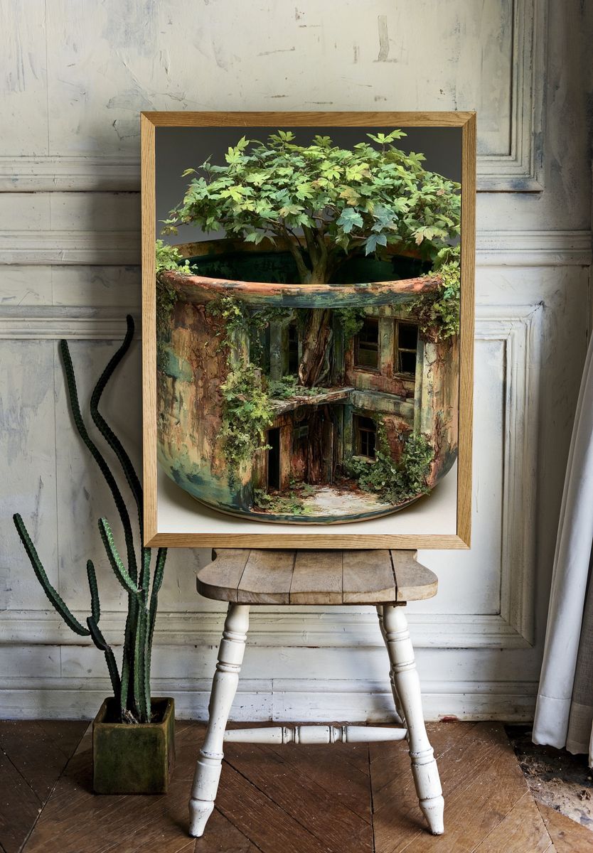Tree in Pot Surrealism Print. — room view 1
