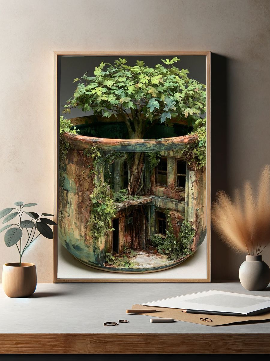 Tree in Pot Surrealism Print. — room view 2