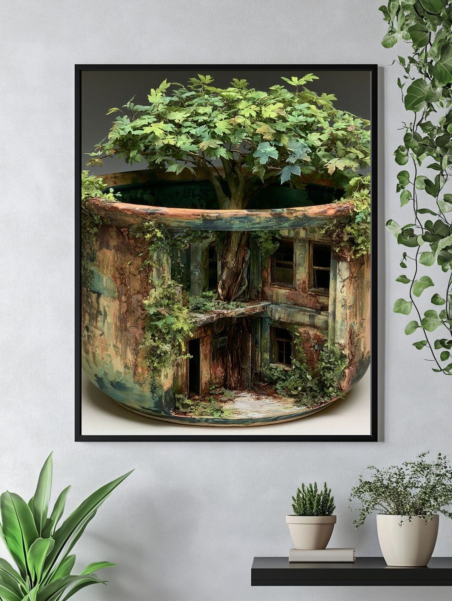Tree in Pot Surrealism Print. — room view 4