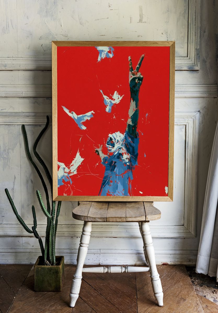 Red Freedom Birds Illustration Poster. — room view 1