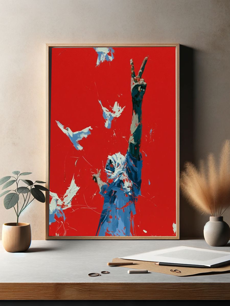 Red Freedom Birds Illustration Poster. — room view 2