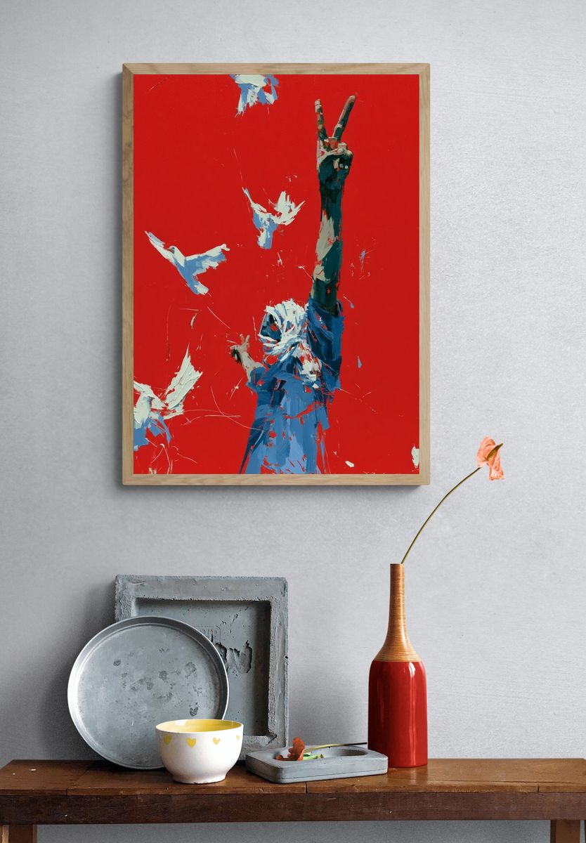 Red Freedom Birds Illustration Poster. — room view 3