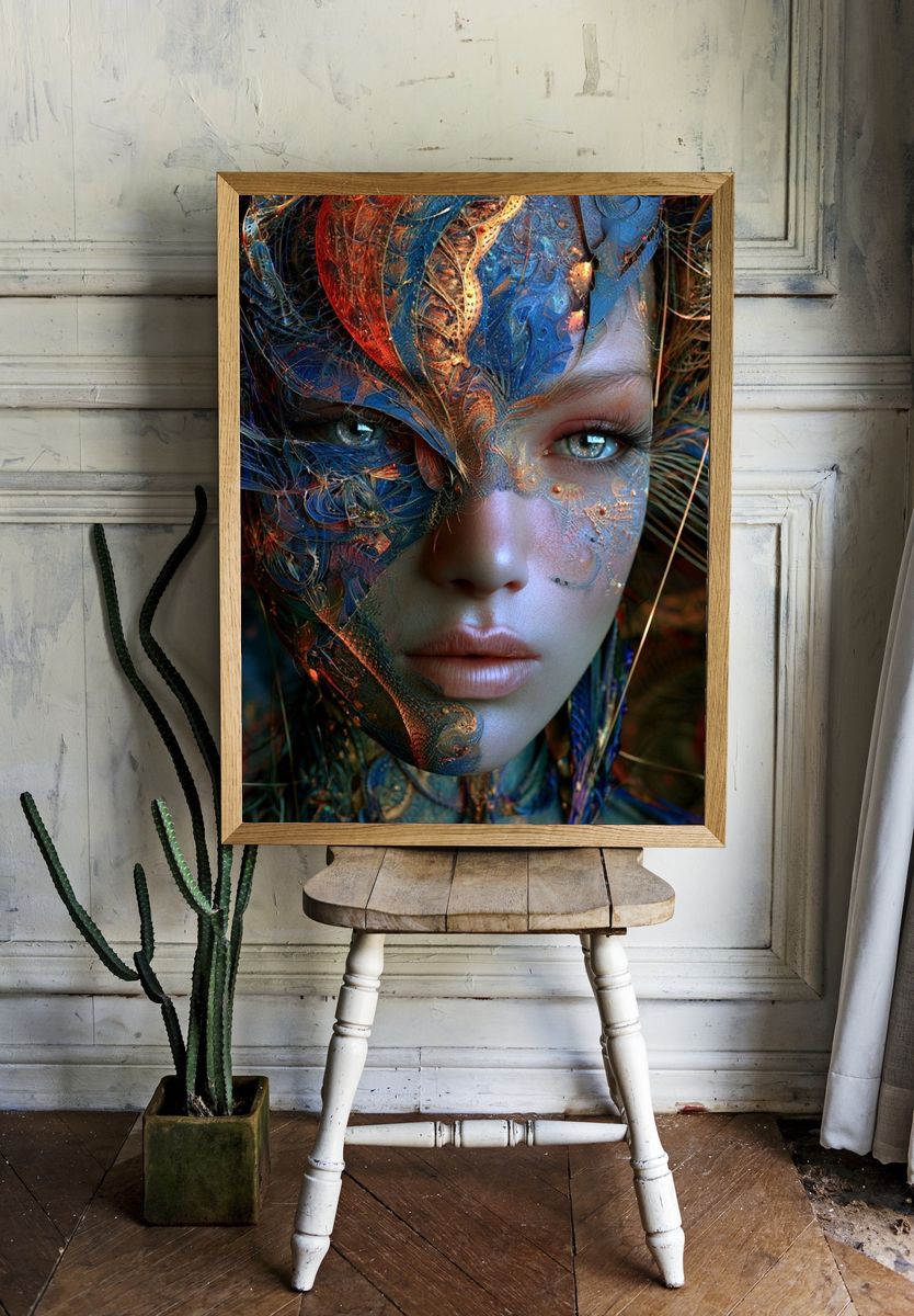 Surreal Masked Portrait Print. room preview