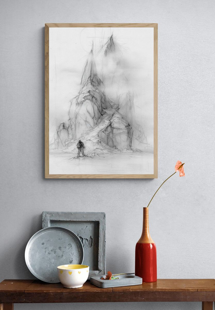 Misty Mountain Sketch Print. — room view 3