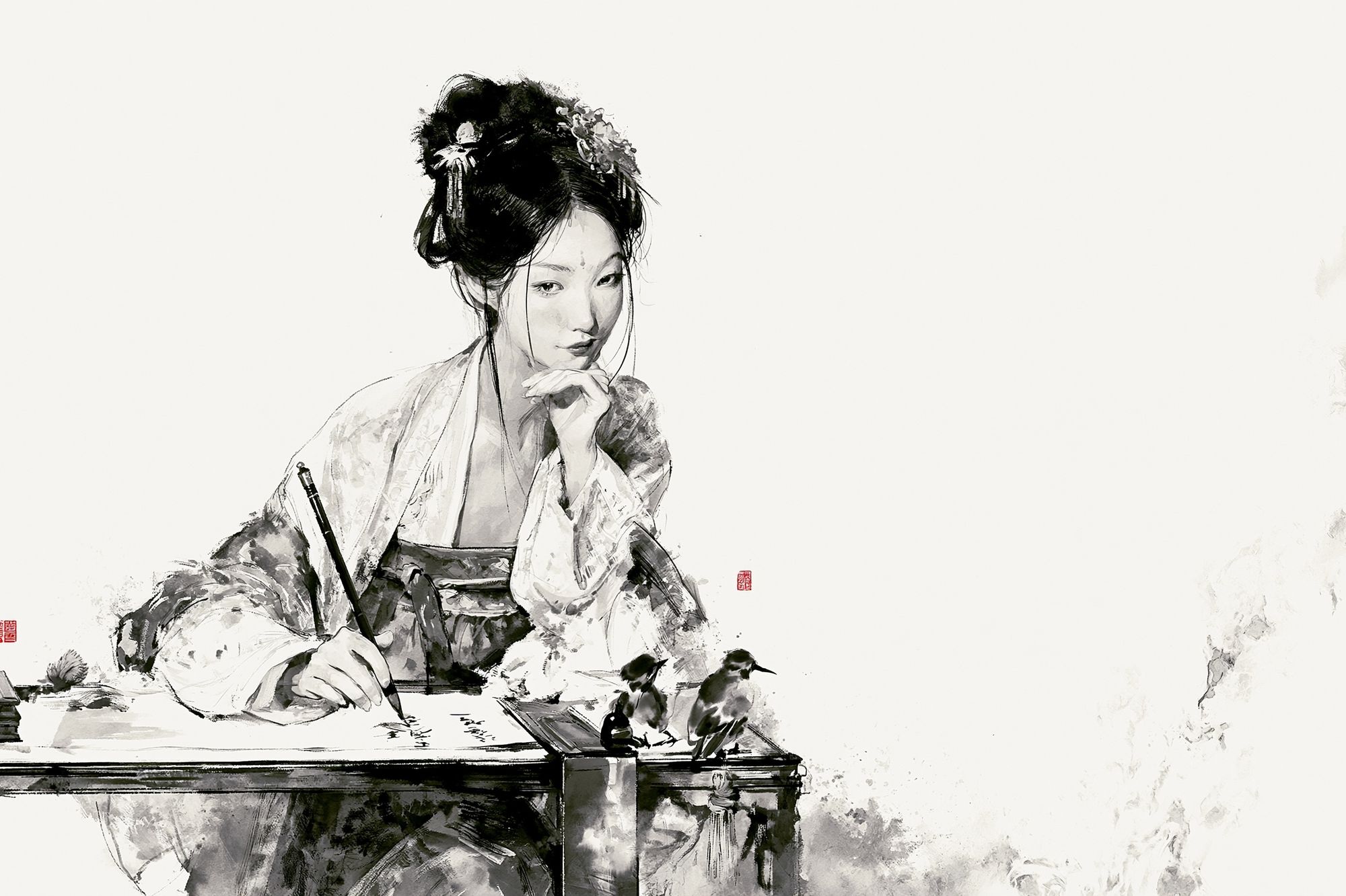 Ink Portrait of a Scholar Print. poster detail