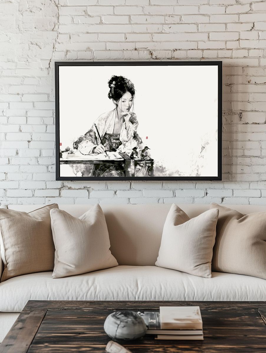 Ink Portrait of a Scholar Print. — room view 1