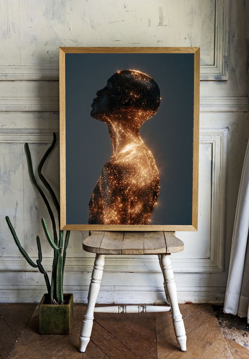Cosmic Human Silhouette Print. room preview