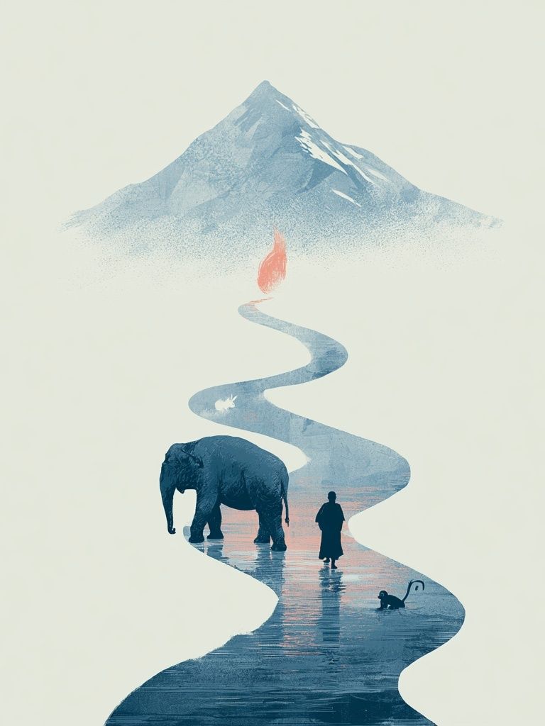 Elephant River Mountain Surreal Print. poster detail