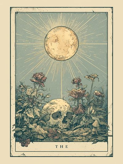 Moonlit Skull Botanical Poster. poster
