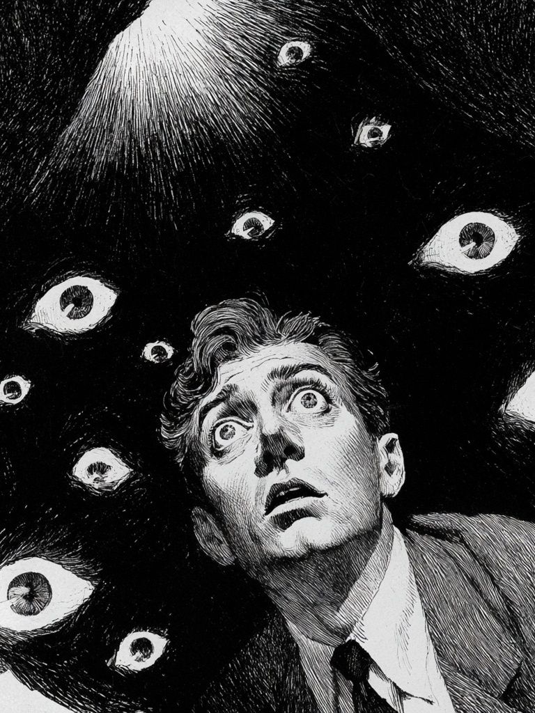 Surreal Eyes and Man Portrait Print. poster — fine-art art