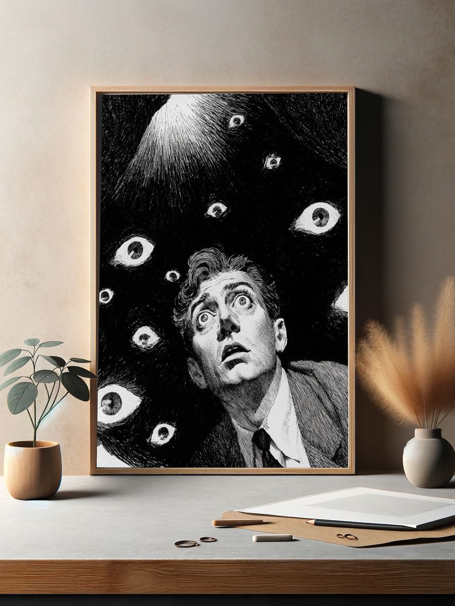 Surreal Eyes and Man Portrait Print. — room view 2