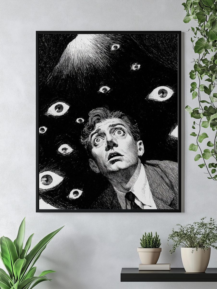 Surreal Eyes and Man Portrait Print. — room view 4