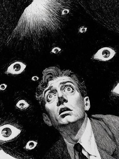Surreal Eyes and Man Portrait Print.
