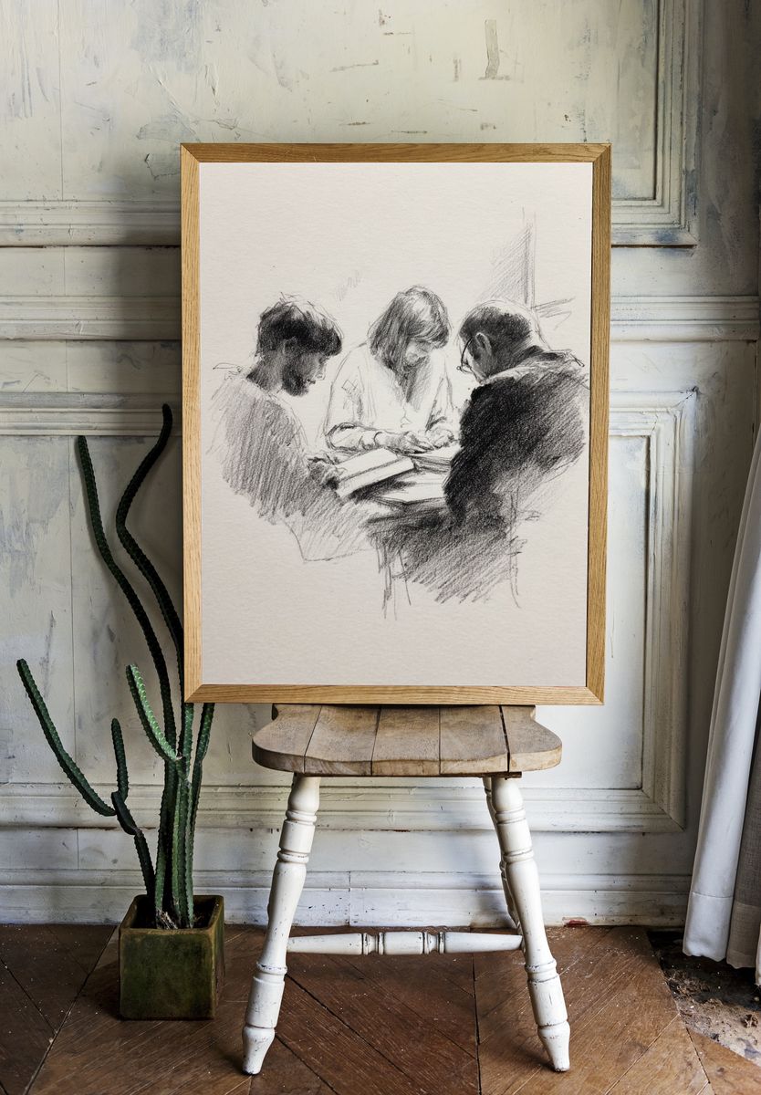 Charcoal Study of Three Figures Poster. — room view 1