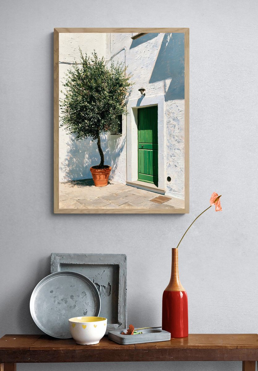Mediterranean Courtyard Olive Tree Print. — room view 3