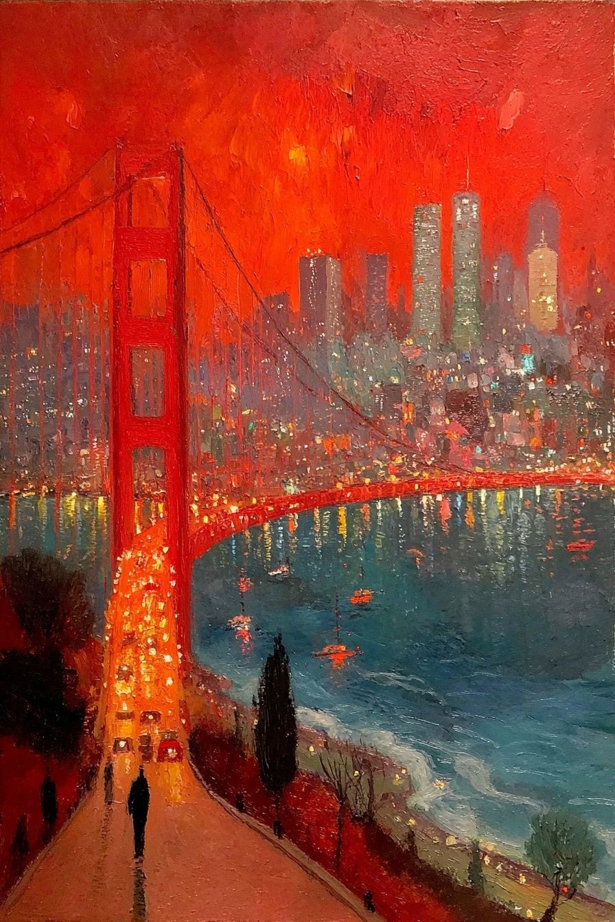 Golden Gate Bridge Sunset Cityscape Print. poster detail