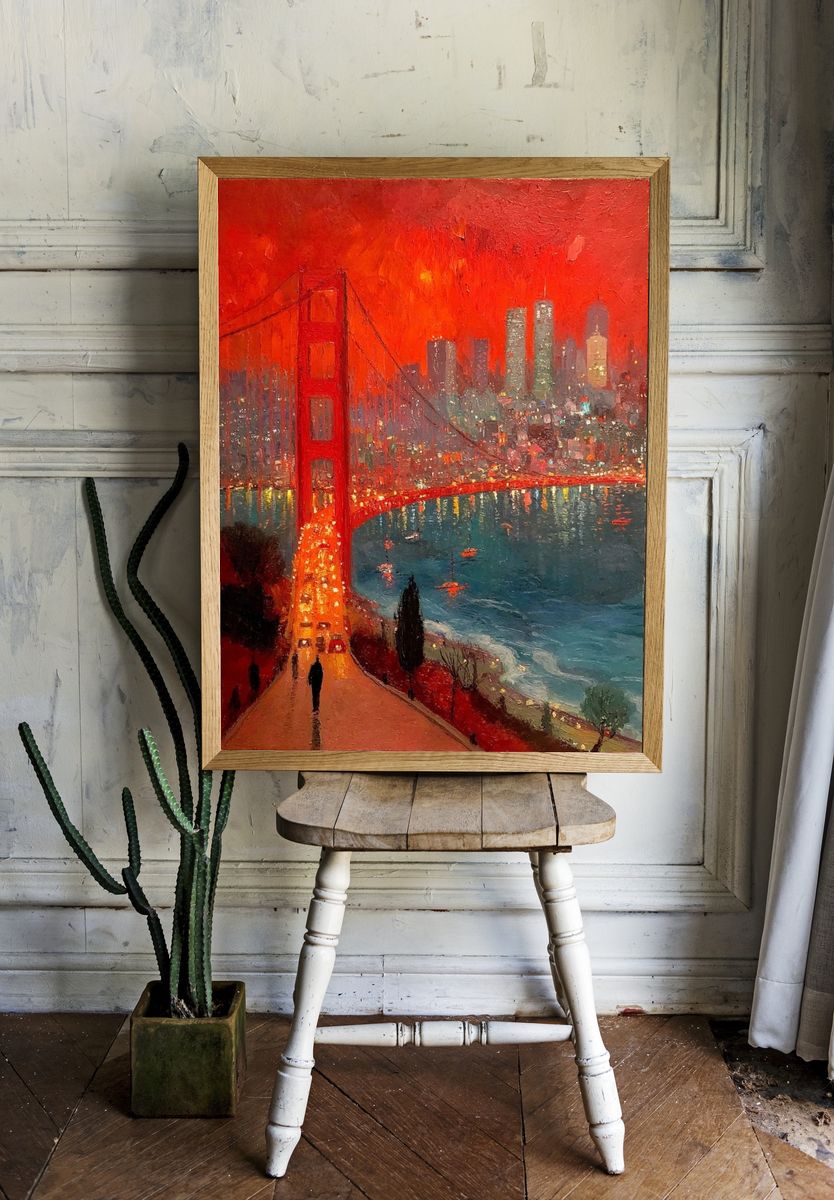 Golden Gate Bridge Sunset Cityscape Print. — room view 1