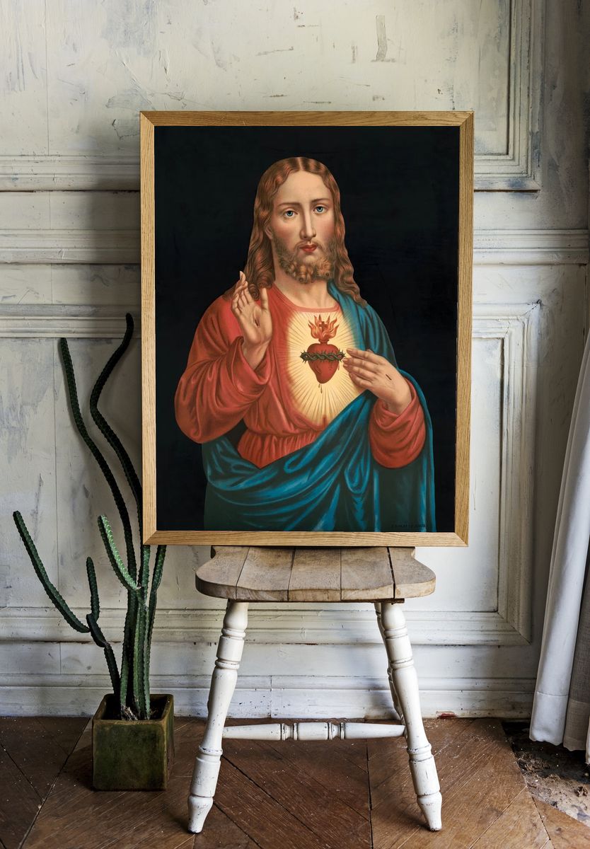 Heart Jesus, aesthetic chromolithograph. Original. room preview