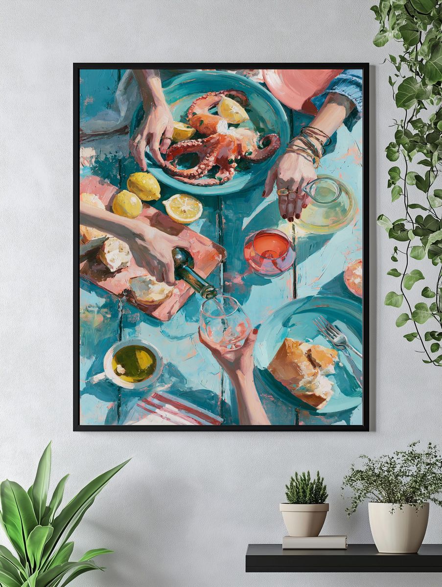 Mediterranean Seafood Table Fine-Art Poster. — room view 4