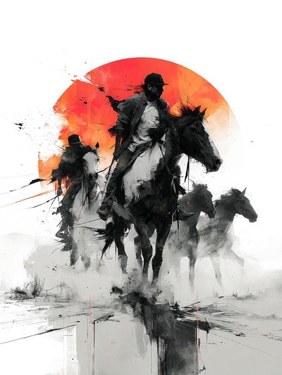Horse Riders Ink Poster. poster print