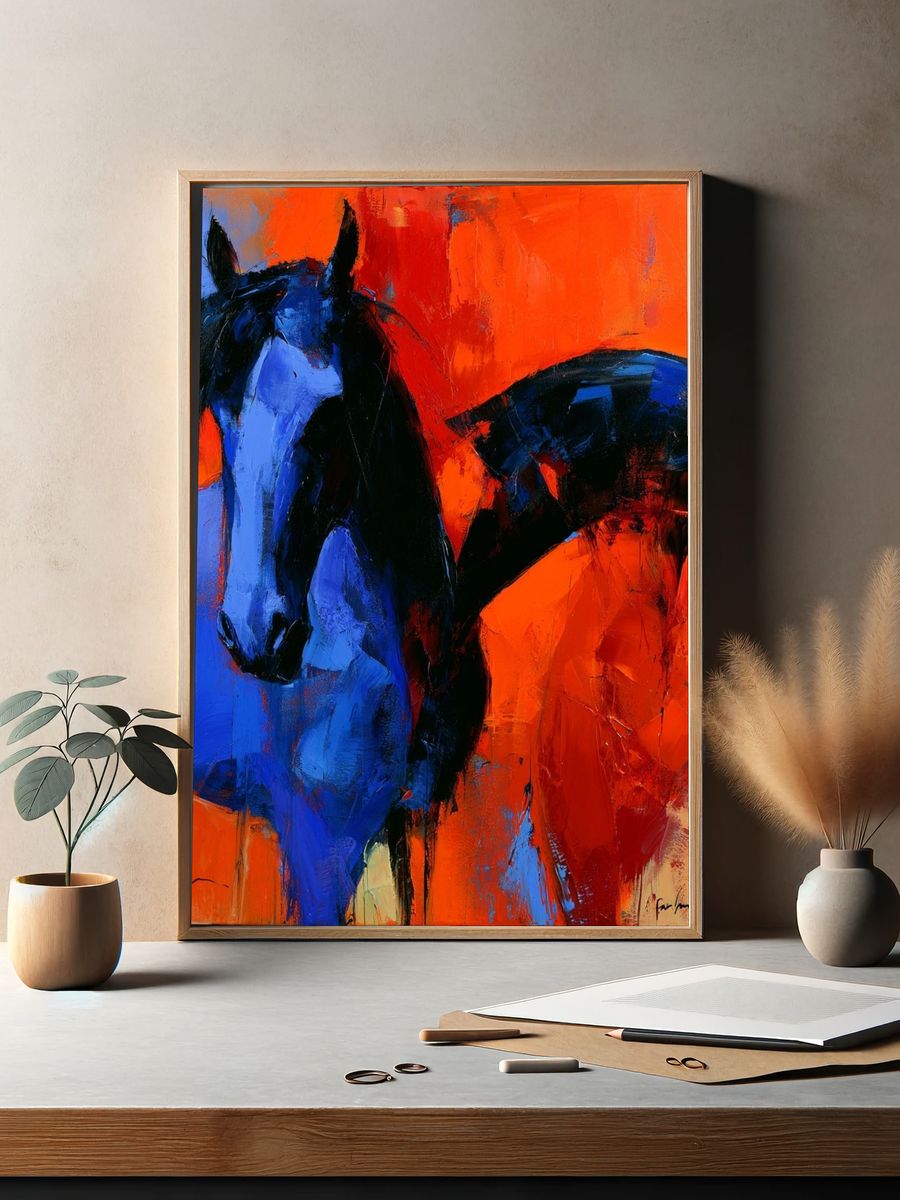 Blue Horse Abstract Print. — room view 2