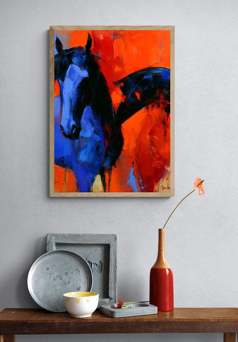 Blue Horse Abstract Print. — room view 3