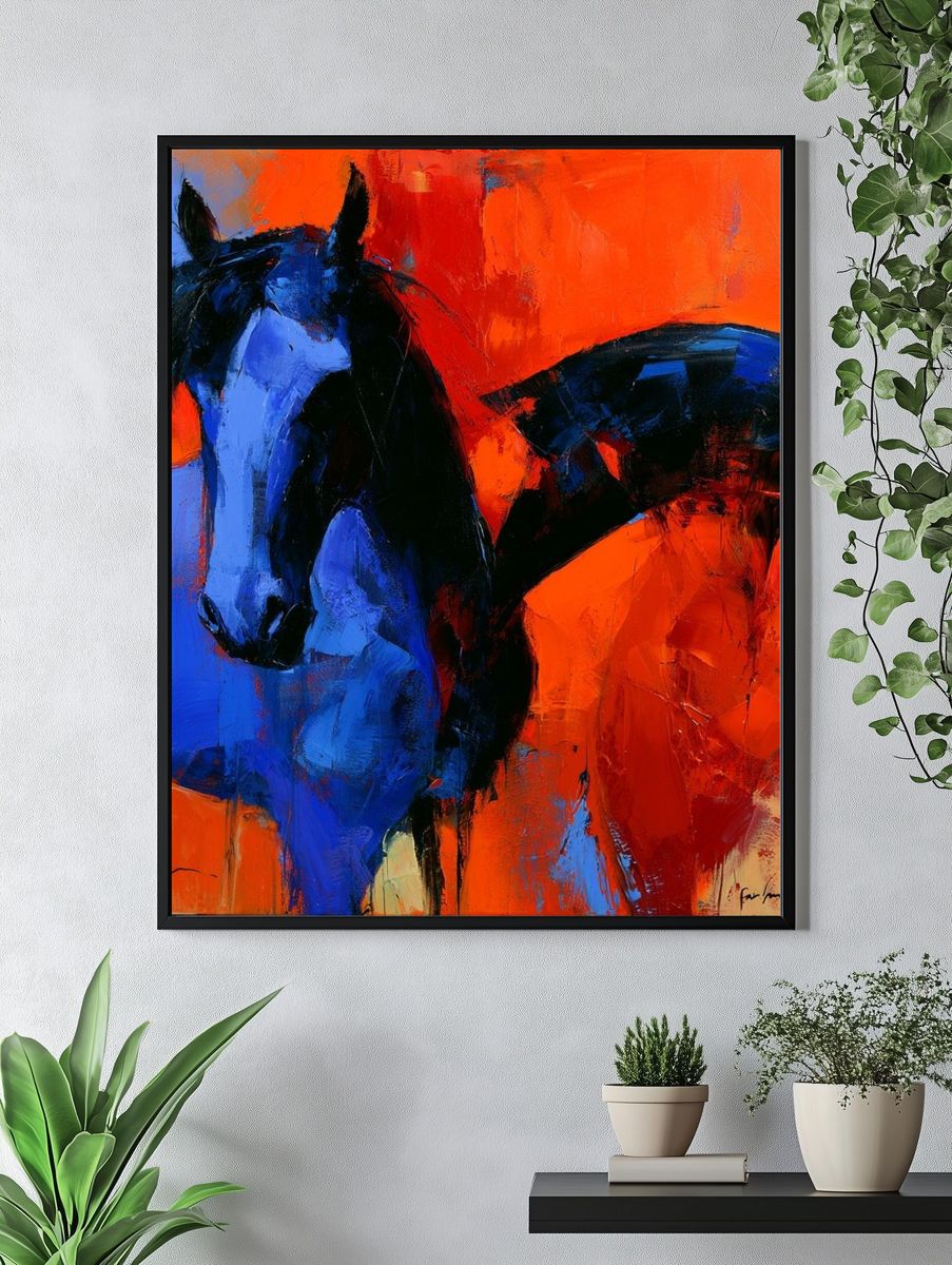 Blue Horse Abstract Print. — room view 4
