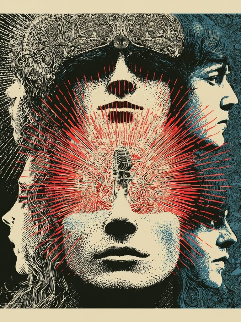 Psychedelic Faces Collage Poster. poster detail