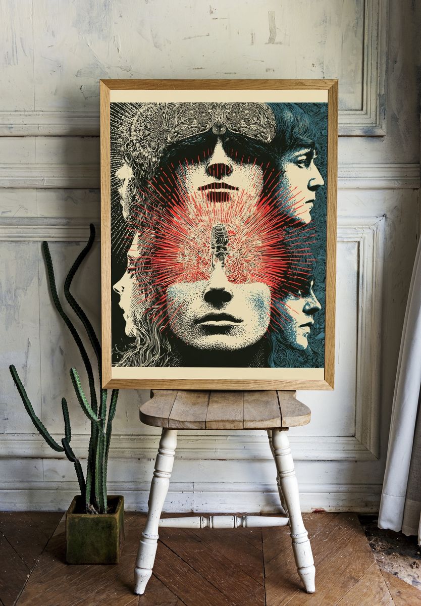 Psychedelic Faces Collage Poster. — room view 1